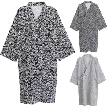 Erkekler Kimono bornoz Emmek Su Zarif Bornoz Artı Boyutu Moda Baskı Pijama Gecelik Gevşek Orta Uzunlukta Salonu Elbise