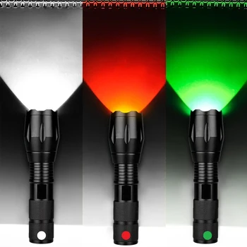 Üç Renkli El Feneri 5 Modu Yeşil / Kırmızı / Beyaz Güçlü LED Zumlanabilir Taktik Torch Lambası Düğmesi mıknatıslar Hinking Kamp Avcılık