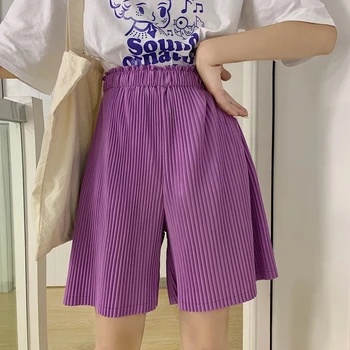 harajuku yaz yeni katı Şort moda esneklik pilili gevşek kısa pantolon geniş bacak Sweatpants yüksek bel buz ipek şort