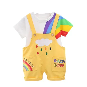 Yaz Bebek Kız Karikatür Elbise Çocuk Erkek Pamuk T Gömlek Şort 2 adet / takım Çocuklar Bebek Tulum Toddler gündelik spor giyim