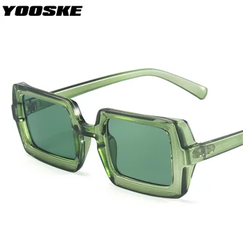 YOOSKE Retro Kare Güneş Kadınlar Marka Tasarımcısı Şeker Renk güneş gözlüğü Erkekler Moda Yeşil Gözlük Sürücü Gözlüğü Shades UV400