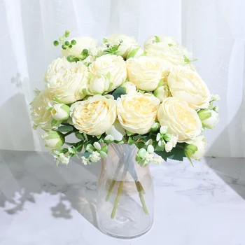 En Çok Satan Güzel Gül Şakayık Yapay İpek Çiçekler Küçük Beyaz Buket Ev Partisi Kış Düğün Dekorasyon Sahte Çiçekler