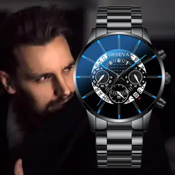 Cenevre Marka Yeni erkek quartz saat Avrupa Ve Amerikan Yeni Tasarım Moda Rahat Paslanmaz Çelik Takvim erkek saati