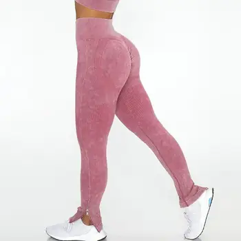 Seksi Tayt Kadınlar Çizgili Yoga Pantolon Yüksek Bel Push Up Elastik Spor Tayt Spor Salonu Egzersiz Giyim Fermuarlı Pantolon