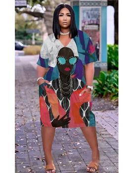 2022 yaz moda retro Afrika kadınlar Bohemia 3D basit kadın baskılı akşam elbise parti elbise Sokak V Yaka diz