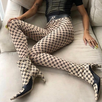 Kadın Mstyle Tayt 2020 Yaz Moda Pantolon Mektubu Baskı Seksi Elastik Uzun pantolon Polyester Hip Hop Dantelli Gotik Legging