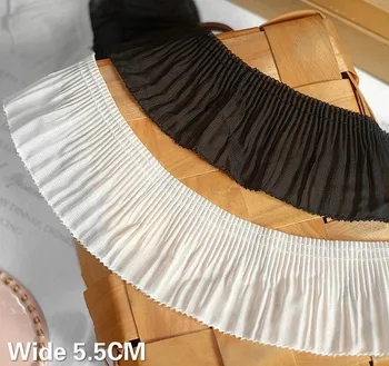 Lüks Beyaz Siyah Organ Pilili Yumuşak Şifon Kumaş Dantel Saçak Şerit Dikiş Elbise Yaka Yaka Manşetleri DIY Gipür Dekor