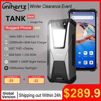 Unihertz TANKI Büyük Pil güçlendirilmiş akıllı telefon 22000mAh Gece Görüş 108MP G99 8GB 256GB Android 12 kilidi açılmamış cep telefonu telefon
