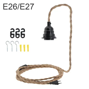 E26 / E27 Asılı ışık kordonu Kolye Lamba Kablosu Anahtarı ile Tekstil Halat Lamba Kablosu Ev Loft Retro Yaratıcı Dekorasyon