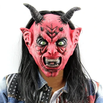 Yeni Korkunç Yetişkin Kostüm Boynuz Maskesi Korku Parti Cosplay Cadılar Bayramı Lateks Korkunç Boynuzları Kırmızı şeytan maskesi Parti Cosplay için