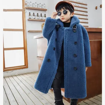 Kış Tulum Çocuk Gerçek Kuzu Kürk Palto Rahat Koyun Kesme Peluş Sıcak Giyim Çocuklar Yün Ceket Kız Erkek Y3692
