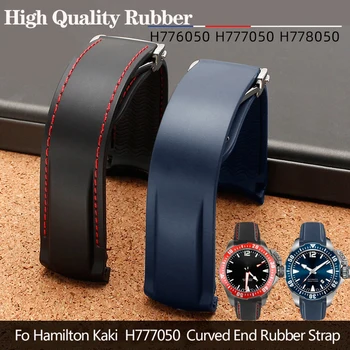 Kavisli Son Kauçuk Watchband Hamilton Kaki Donanma Frogman H777050 H778050 Kayış Mavi / Kırmızı Kurbağa Dalış Silikon İzle Bilezik
