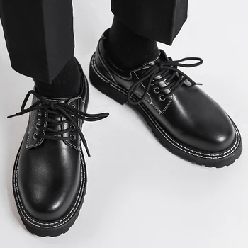 Lüks erkek Japonya Karajuku Kore Tarzı Streetwear Vintage Kalın Platformu Rahat Hakiki deri ayakkabı Yumuşak Erkek Elbise Ayakkabı