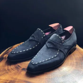Cie Özel Süet makosen ayakkabı Hakiki Deri Erkek Elbise Ayakkabı Gerçek Deri Resmi İtalyan Tasarım Ofis moda ayakkabılar