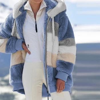 2021 Kış Kadın Ceket Dış Giyim Ceket Ceket Kadın Kore Moda Rahat Dikiş Ekose Fermuarlı Bayan Ceket Kapşonlu 