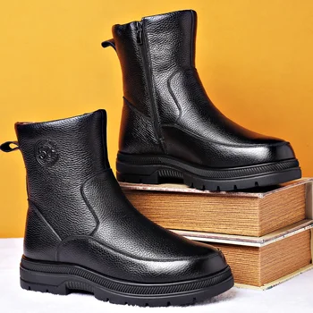 Kış Orta Buzağı Koyun Kürk Çizmeler Yan Zip Yün sıcak ayakkabı El Yapımı Kalın Alt Tasarımcı Yüksek Top Ayakkabı Siyah M6668
