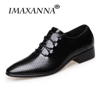 IMAXANNA Lüks erkek Elbise Ayakkabı Yaz Moda Deri Erkek Iş düz ayakkabı Siyah Nefes Resmi Ofis iş ayakkabısı