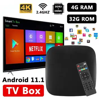 Akıllı TV kutusu Yükseltme DDR3 + EMMC Android 11 TV Kutusu Amlogic 2.4 G wifi 4K H. 265 4GB RAM 32G Medya Oynatıcı Seti Çok Hızlı Set Üstü Kutusu