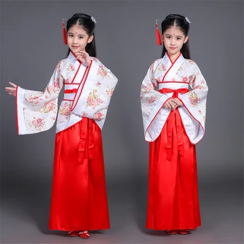 Kızlar Antik Çin Kostüm Çocuklar Geleneksel Vintage Etnik Hafu Elbise Çocuk Halk Dans Sahne Performansı Retro Tang Takım Elbise