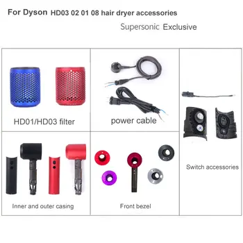 Dyson saç kurutma makinesi HD010203 güç kablosu koruyucu kılıf filtre ana gövde iç ve dış şasi ön çerçeve anahtarı düğmesi