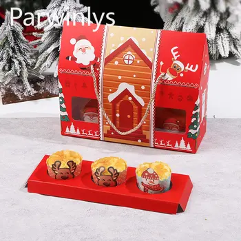 5-20 ADET Noel Kek Taşınabilir Hediye Paketi Muffin Kek kollu kutu Tatlı Toptan Tatil Parti Pasta Noel Baba