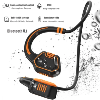 Bluetooth 5.1 Kemik iletimli kulaklık IP68 Su Geçirmez Kulaklık Kablosuz Spor 16GB MP3 Müzik Çalar Handsfree için MİC ile