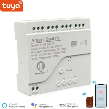Tuya Akıllı WiFi 7-32V Anahtarı 4 Kanal Ding Raylı Konut, RF433, Bluetooth, İnching, Kendinden kilitli, İnter-kilit, Alexa ile Çalışır