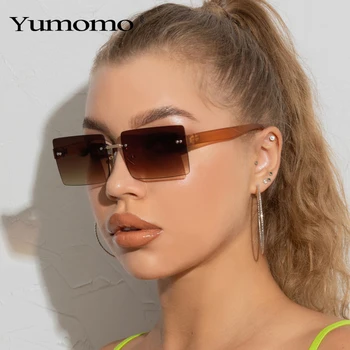 Klasik Kare Çerçevesiz Güneş Gözlüğü Kadın Erkek Çerçevesiz Dikdörtgen Renkli güneş gözlüğü UV400 Unisex Gözlük Tonları Kadın