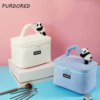 PURDORED 1 Adet Kadınlar Sevimli Panda Makyaj Çantası Seyahat Büyük Yumuşak Kadife Kozmetik Çantası Kadın Makyaj Çantası Seti Trousse Maquillage