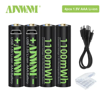 AJNWNM 1100MWH USB 1.5 V AAA Lityum şarj edilebilir pil Piller AAA oyuncaklar için El Feneri Dedektörü