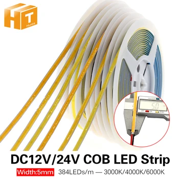 DC12V 24 V 384 LEDs COB LED şerit esnek süper parlaklık COB LED ışıkları beyaz / sıcak beyaz / doğal beyaz bant 5 m