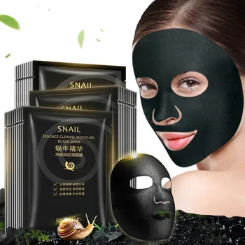 10 Adet Salyangoz Özü Temizleme Pürüzsüz Siyah Yüz Maskesi Nemlendirici Peeling Kollajen Anti-Aging Yağ kontrol Çil Maskesi