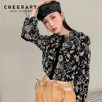 CHEERART Vintage Nakış Çiçek Kırpılmış Ceket Sonbahar Giysileri Kadınlar İçin İnce Siyah Ceket Ve Ceketler Sonbahar 2021