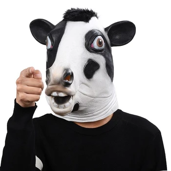 Cadılar Bayramı inek lateks maske yenilik kostüm partisi fantezi elbise hayvan maskeleri