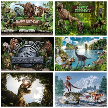Laeacco Bebek Doğum Günü Arka Planında Karikatür Jurassic Dünya Orman Dinozor Parti Fotoğraf Arka Plan Yenidoğan Photophone Photozone
