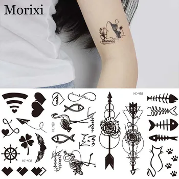 Morixi küçük dövme etiket siyah renk hayvanlar çiçekler kalp astar baskı su geçirmez su transferi sahte dövme etiket RA086