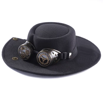 Kadınlar İçin şapka Siyah Steampunk silindir şapka Gözlük İle Cadılar Bayramı Gotik Vintage Şapka Dişliler Yetişkin kostüm aksesuarı Sahne Performansı