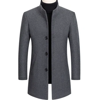 2022 Yeni Yün ve Karışımları Ceket Erkekler Sonbahar Kış Uzun Trençkot İş Rahat Kalın Yün Ceket Erkek Palto Marka Giyim
