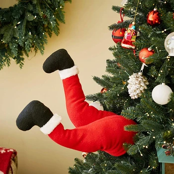 Noel Baba Bacaklar Noel Ağacı Dekorasyon Peluş Kapı Dekor Noel Baba Elf Bacak yılbaşı dekoru Ev askı süsleri
