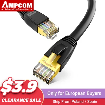 AMPCOM S / FTP CAT8 Ethernet Kablosu, Yüksek Hızlı 24AWG Yama Kablosu 40Gbps 2000Mhz Altın Kaplama RJ45 Konnektör/dış mekan