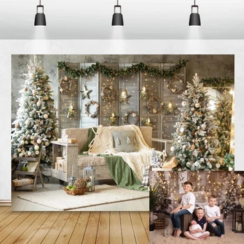 Noel Fotoğraf Arka Planında Glitter ışıkları yıldız çelenk ağaçları Kanepe aile çekimi Parti fotoğraf Fotoğraf stüdyosu İçin arka Plan