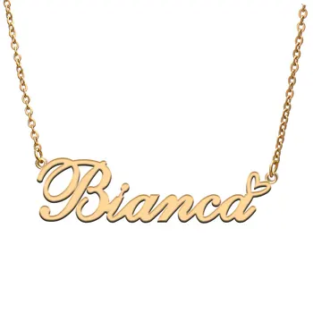 Aşk Kalp Bianca Adı Kolye Kadınlar için Paslanmaz Çelik Altın ve Gümüş Tabela Kolye Femme Anne Çocuk Kız Hediye