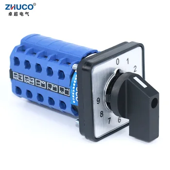 ZHUCO SZW26 / LW26-20 0-9 10 Pozisyon 5 Fazlı 20A 660V Kontrol Döner Evrensel Geçiş Kam Anahtarı 64X64 48x48mm Panel Montaj