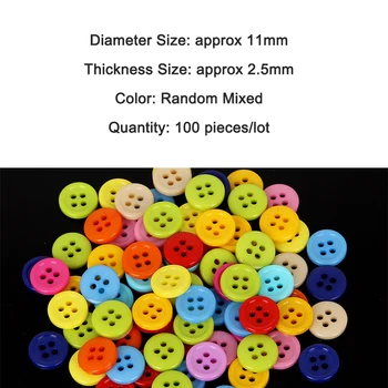Çocuklar Dikiş Düğmeleri Plastik Giysiler 11x2. 5mm 100 adet 4 Delikli Yuvarlak Şekil Rastgele Karışık Renkler Konfeksiyon Aksesuarları Scrapbooking DIY