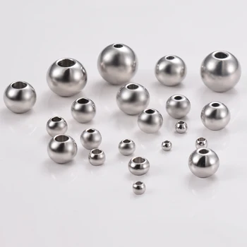 50 Adet / grup Gümüş Renk Paslanmaz Çelik Spacer Boncuk Gevşek Topu İle Delik Charm Bilezik Bilezik DIY Takı Yapımı İçin