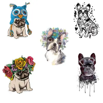 COSBILL 5 adet/ grup Sevimli PUG Köpek Yamalar Dıy Demir On Transferler Sticker Giysi Dekorasyon Yıkanabilir T-shirt Hoodie Aksesuar