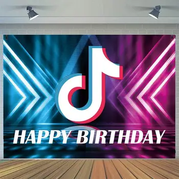 Müzikal Sembol Doğum Günü Partisi Zemin Afiş Pembe Mavi Parlak Spot Müzik Çalma Gösterisi Hoparlör Sahne Fotoğraf Arka Plan