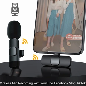Iphone Android Telefon için kablosuz Yaka Mikrofonu Mini kablosuz mikrofon Kayıt YouTube Facebook Vlog TikTok
