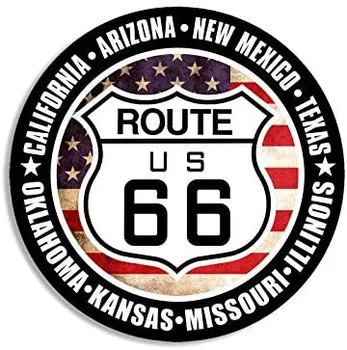 Komik Amerikan Vinil Yuvarlak ABD Rota 66 İşareti W / Tüm 8 Devletleri Sticker Rv Binmek Yol Seyahat Tarihi Çıkartmalar