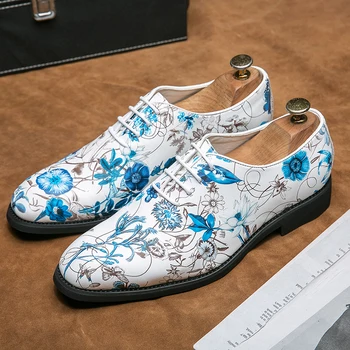 Bahar İtalyan Marka deri ayakkabı erkek Mavi İş elbise ayakkabı loafer'lar erkekler Beyaz Düz Düğün erkek ayakkabıları Büyük Boy: 38-48